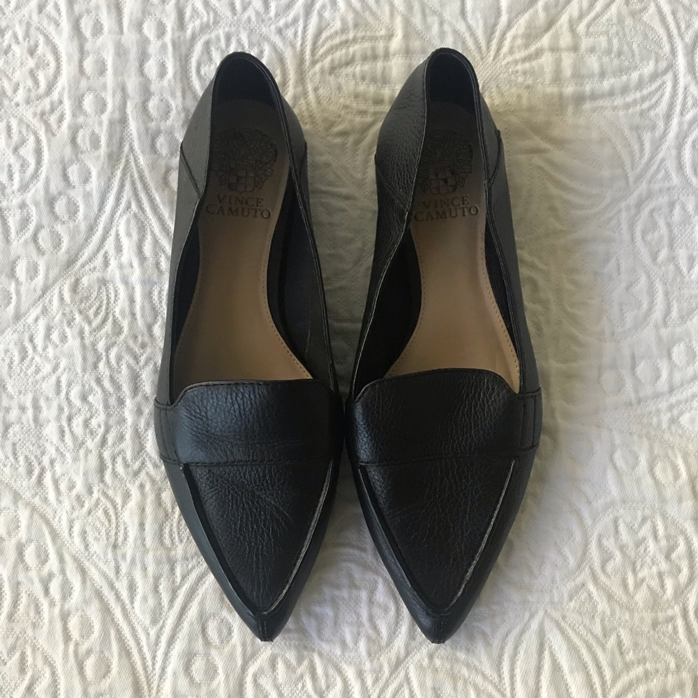 Vince Camuto Black Pointed Toe Leather Flats